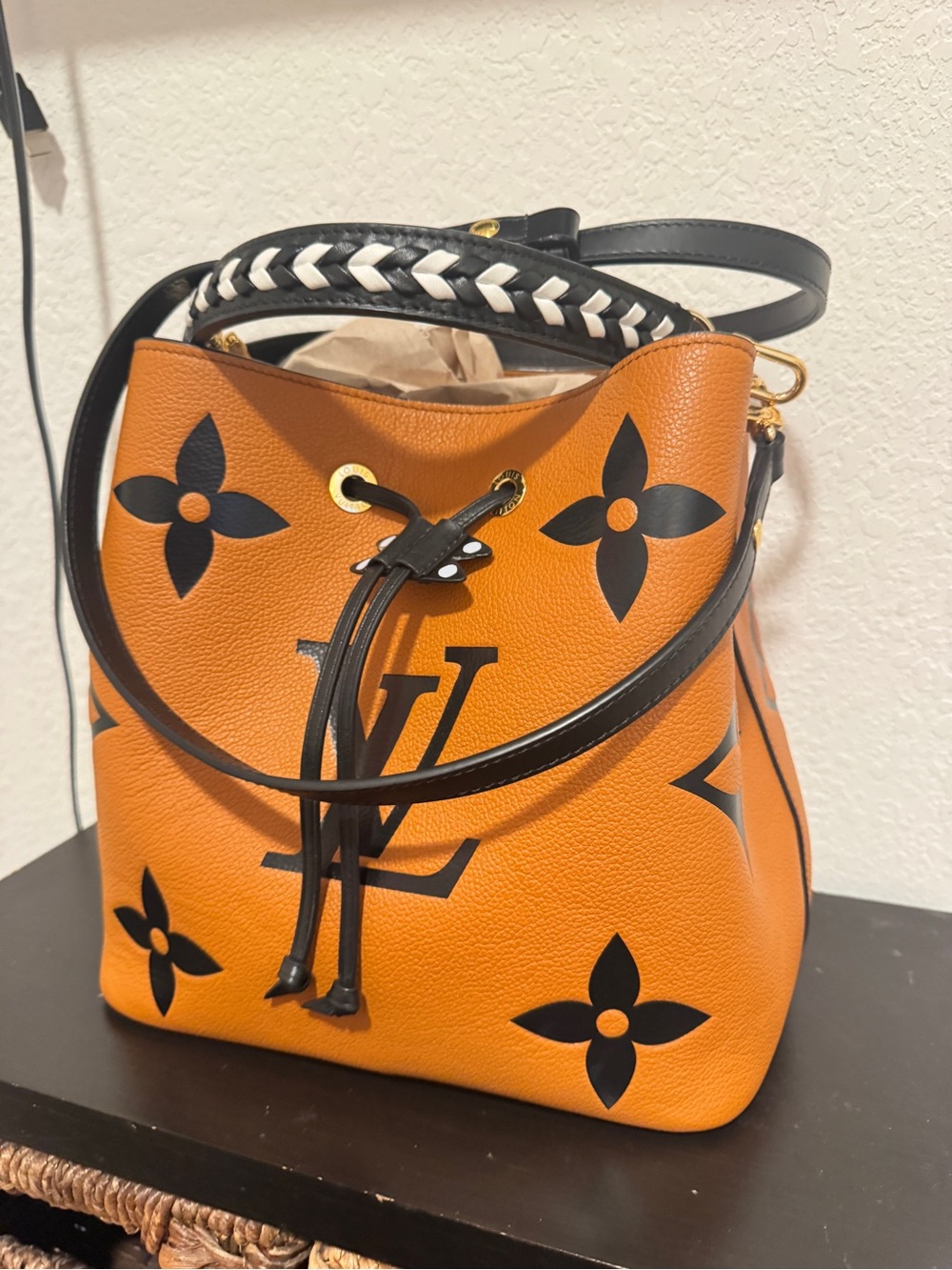 Louis Vuitton Orange Monogram Bucket Bag with Black Accents